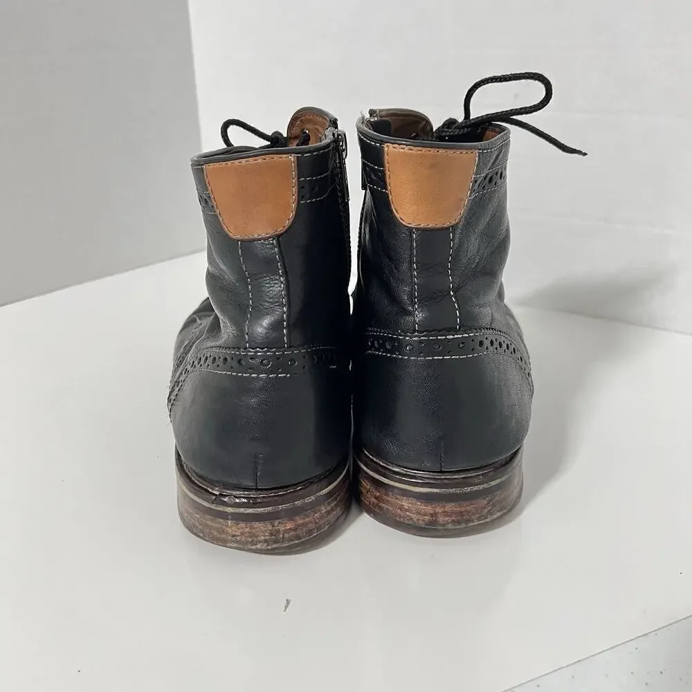 Johnston Murphy Men Warner Cap Toe Chukka Black Zip Leather Boots 10.5 Zip Laces